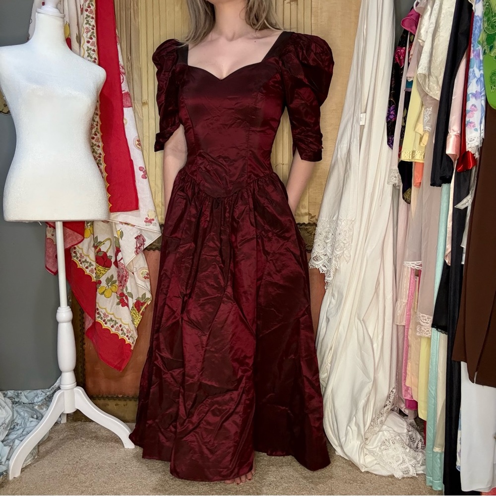 Vintage 80’s Alfred Angelo Deep Red Long Sleeve Dress - Picture 6 of 9